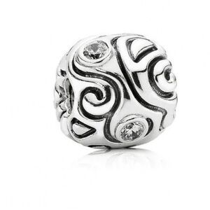 Pandora Sterling Large XL Rare Retired Clear CZ Day Dream Swirls Bead Charm